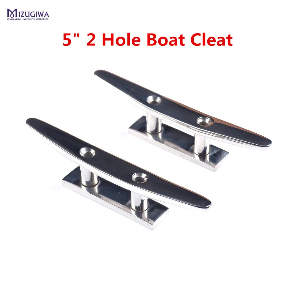 MIZUGIWA Flat Top Mooring Boat Cleat 5" 2 Hole Low Silhouette Mount