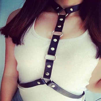 

Punk Handcrafted Halter Choker Collar Harness Body Bondage PU Leather Waist Belt