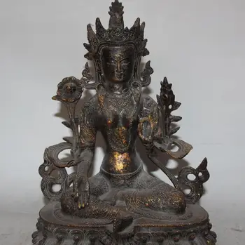 

Old Tibet Buddhism Bronze Gild Green Tara Godness Kwan-yin Guanyin Buddha Statue