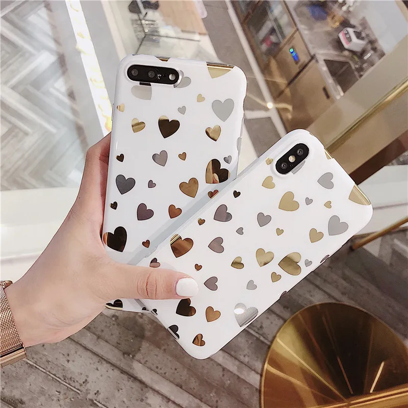 

Luxury Soft IMD Lovely Mirror Love Heart Phone Case For iphone X Case For iphone 6 6s 7 8 plus Back Cover Cases Cute Girls Shell