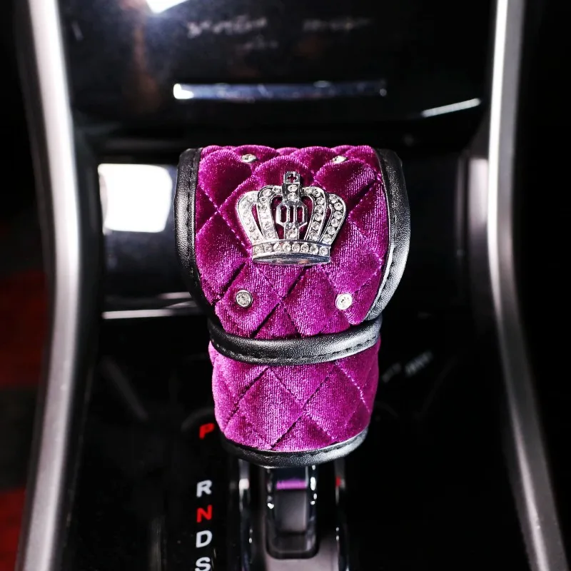 Фиолетовый плюшевый чехол для автомобиля с короной из кристаллов и бриллиантов, мягкий чехол для ремня безопасности, наплечная накладка, набор ручных тормозов, автомобильные аксессуары