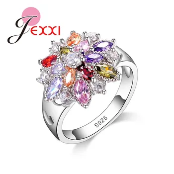 

Fashion Colorful CZ Crystal 925 Sterling Silver Jewelry Party Finger Ring for Women Wedding Thanksgiving Day Best Gift