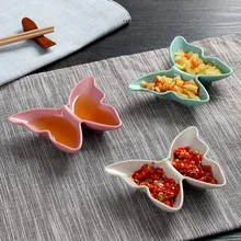 

YINUO Household Butterfly Shaped Double Lattice Kitchen Soy Sauce Vinegar Seasoning Dish Snack Multi-purpose Dishes & Plates