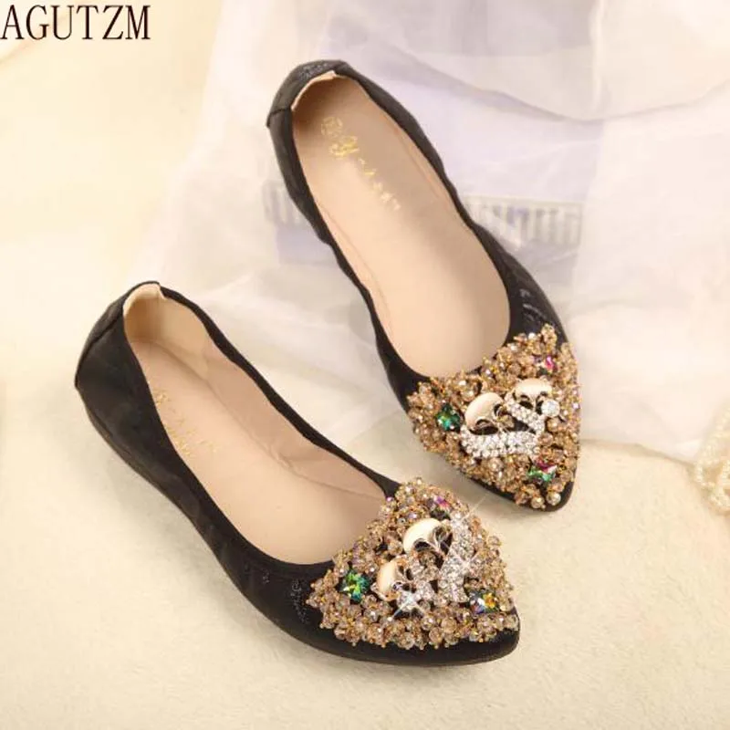 

AGUTZM 2018 spring New women's shoes Flat shoes single shoe girl Water drill omelet leisure shoes V35