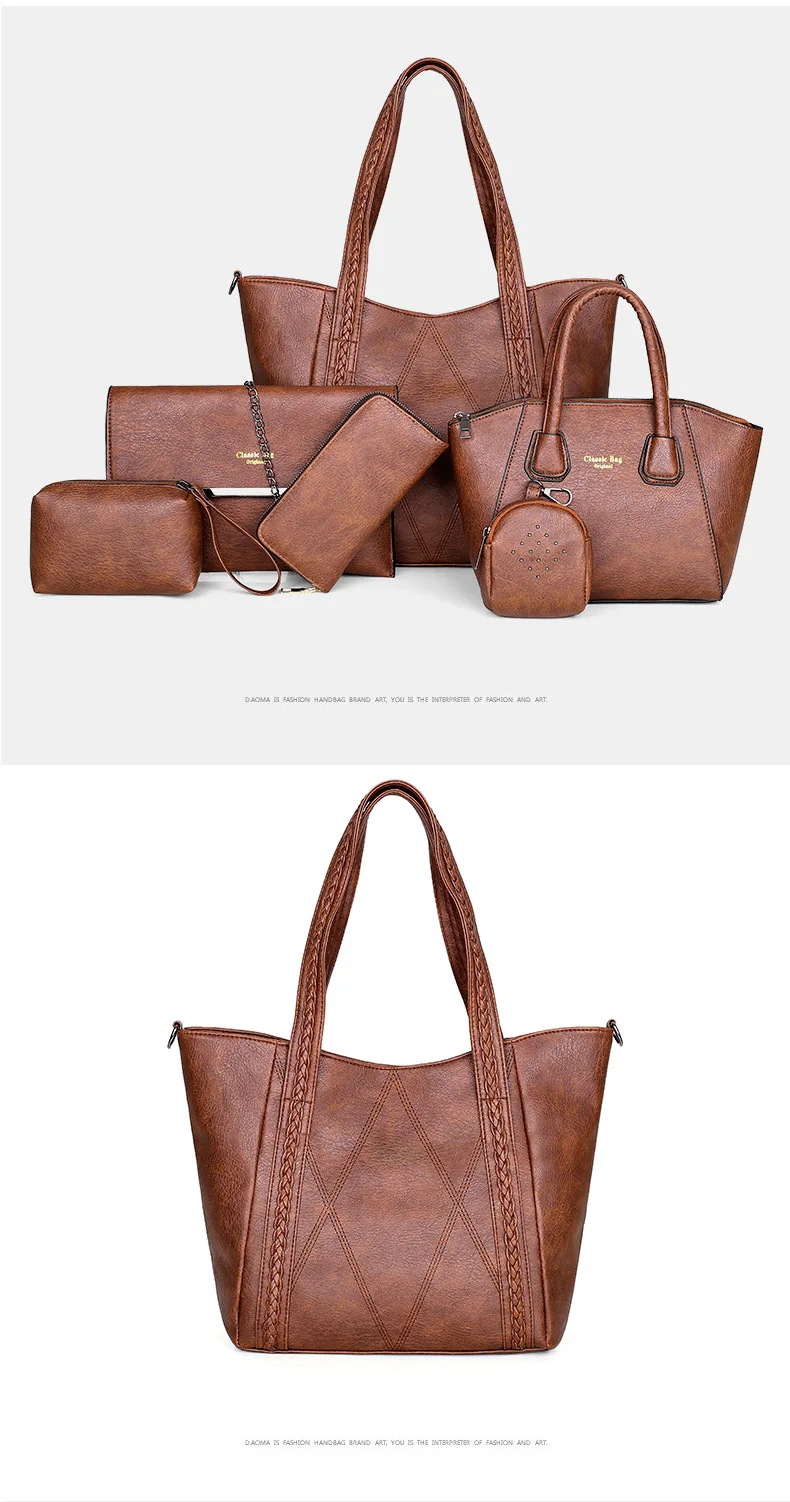 6 в 1 композитные сумки для женщин Роскошные дизайнерские женские сумки на плечо из искусственной кожи набор женских сумок практичная женская сумка