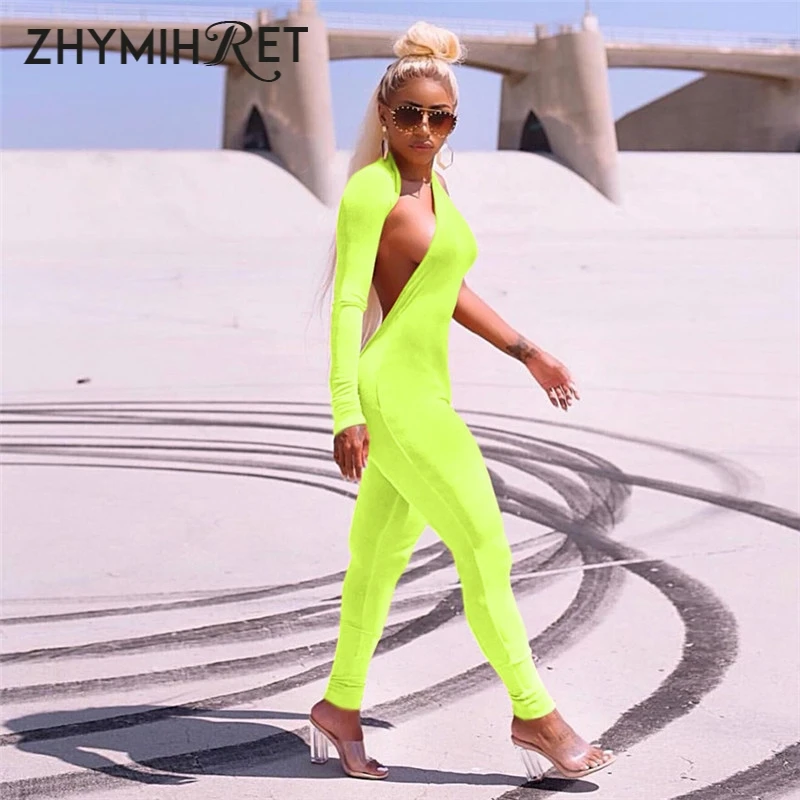 Женский комбинезон на одно плечо zhymifret неоновый Облегающий с длинными рукавами и