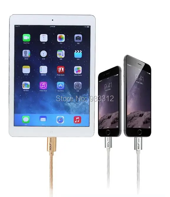 Golf MFI Metal Braided Nylon Durable Charger Cable Length 25cm, 1m,1.5m,2m,3m 8 pin lightning to usb cable Data Sync Charger For iPhone 6 Plus 5 5s 5c 6s For iPad Air For iPod  9