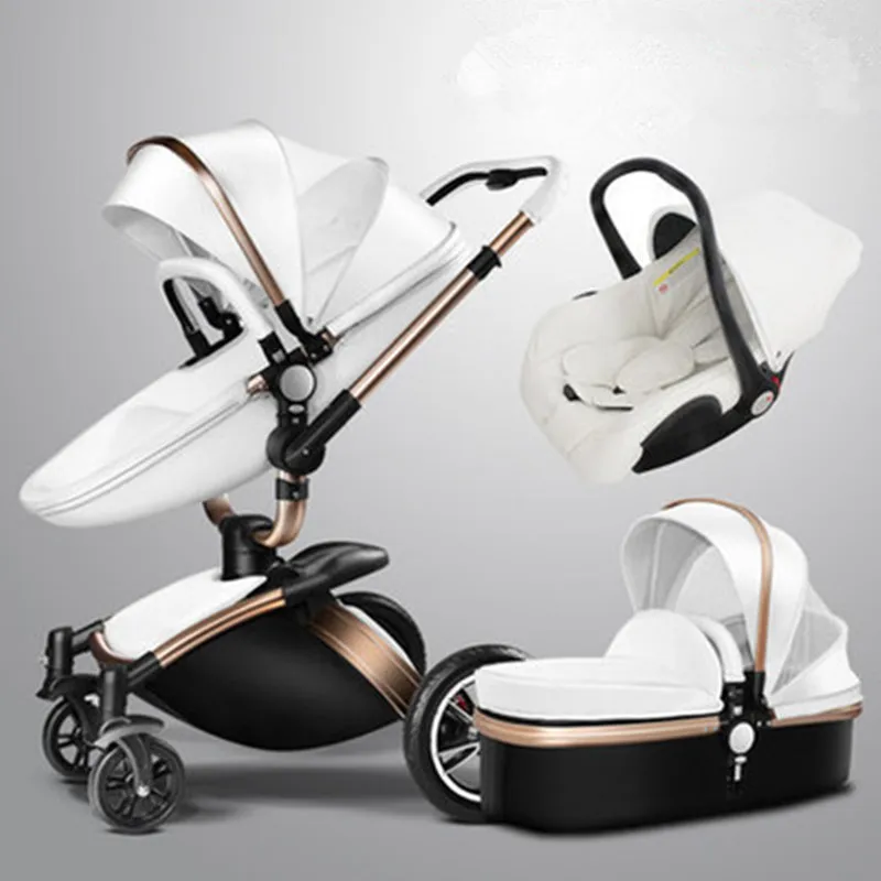 Детская коляска 3 в 1 из эко-кожи, Аутентичные коляски, расширенная корзина для сна, простое детское автокресло, Россия - Цвет: color 1