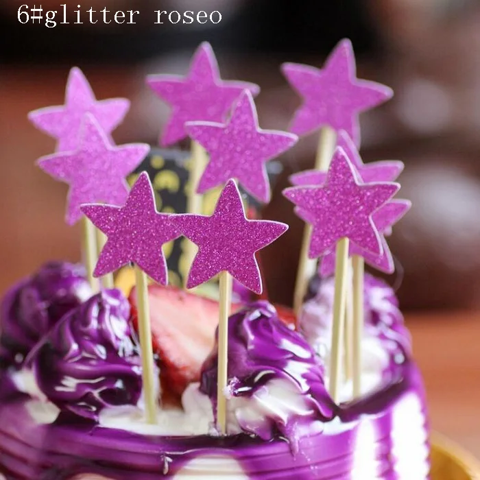 6 glitter roseo Машина для торта в форме звездочек для бумага украшение для кексов для обертка для кексов форма для выпечки Свеча для дня рождения вечерние свадебные для украшения детского душа - Цвет: 6 glitter roseo