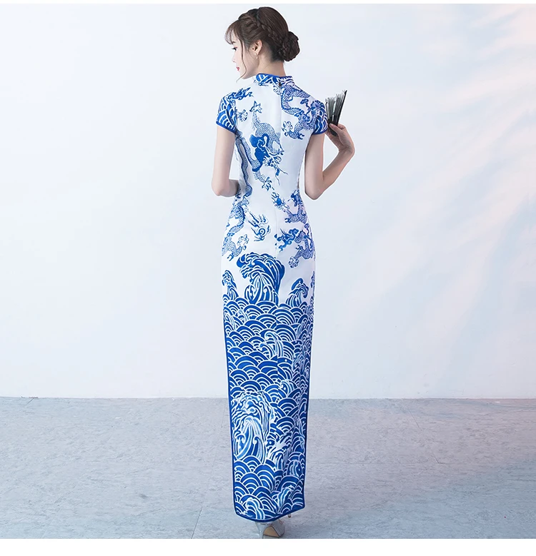 Sheng coco porcelana vestidos chineses longo azul