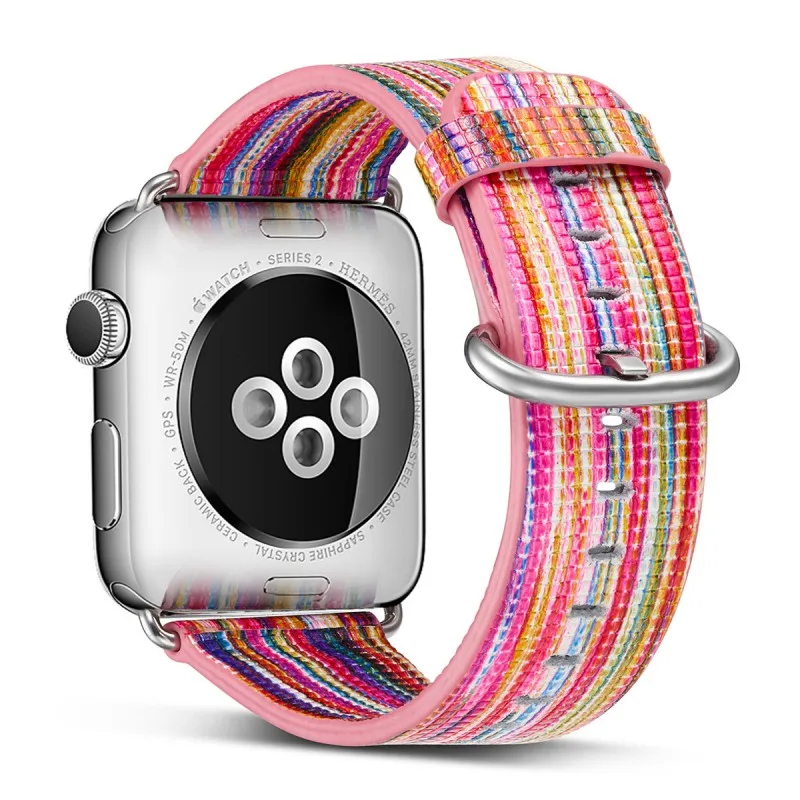 Красочные Радуга в полоску с Ремешок для Apple Watch ремень Пояса из натуральной кожи ремешок для iwatch серии 3 2 1 браслет 42 мм 38 мм