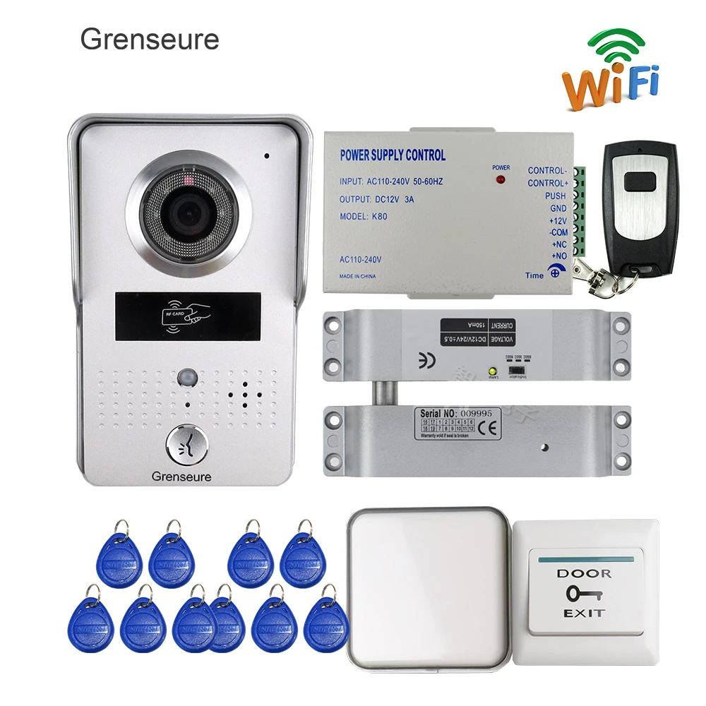 

Free Shipping RJ45 Wireless WIFI RFID Doorbell Camera Video Intercom Phone Remote View Record Video + Electric Drop Bolt Lock