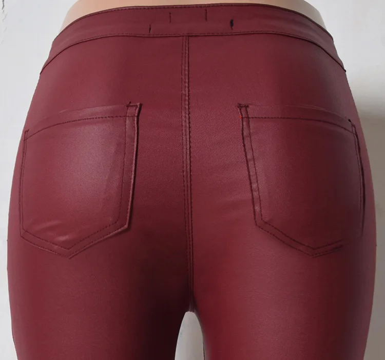 YUEY новые женские кожаные брюки бордового цвета с высокой талией узкие облегающие мотоциклетные длинные эластичные колготки в европейском стиле от XS до 2XL