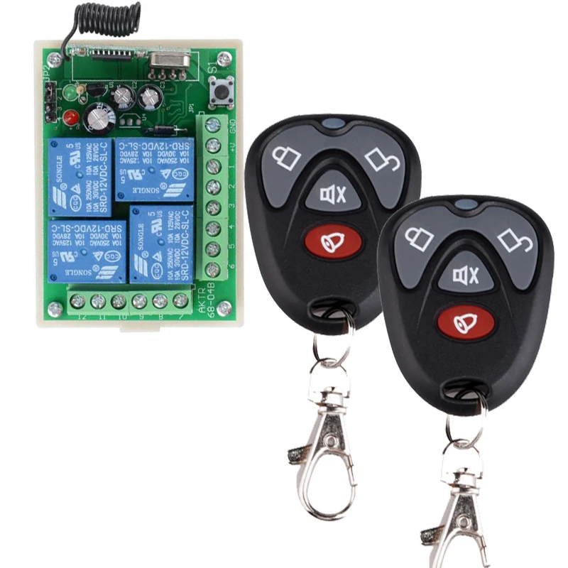 

DC 12V 10A 4CH Wireless Switch Receiver Remote Control with 2PCS 4-button Transmitters for Smart House