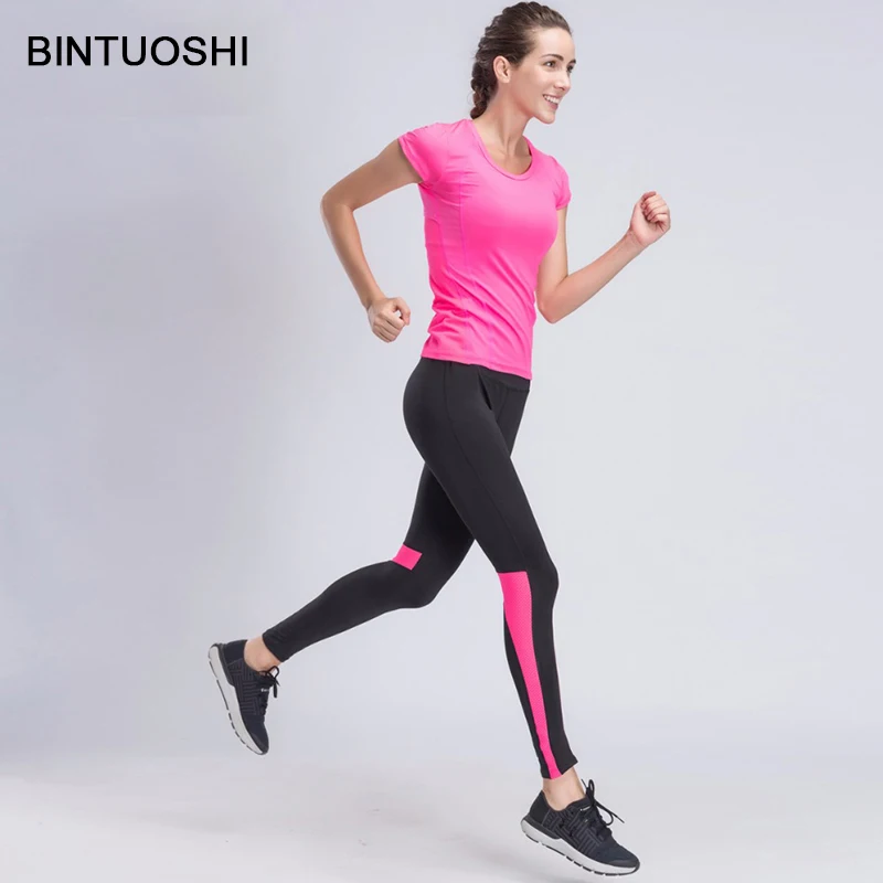 

BINTUOSHI Women Yoga Sets Girls Costume Tracksuit Gym T-shirt + Tight Sportswear Legging Pants Jogging Fitness Suits Sport Set