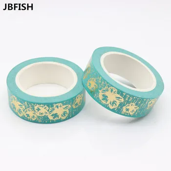 

JBFISH Flower Office Paper Tape Gold Foil Printing Japanese Washi Decorative Adhesive Tape Masking Paper Tape 1036