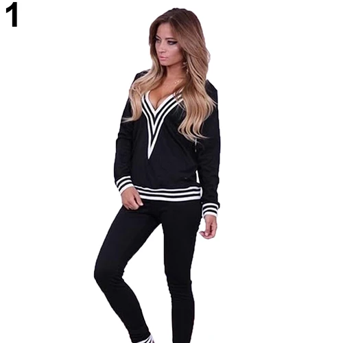 Women Fashion V-neck Sweatshirt Set Top Pants Casual Sportsuit Tracksuit OutfitFemmes camisa chemise camicia Mujer Clothes dressy pant suits Suits & Blazers