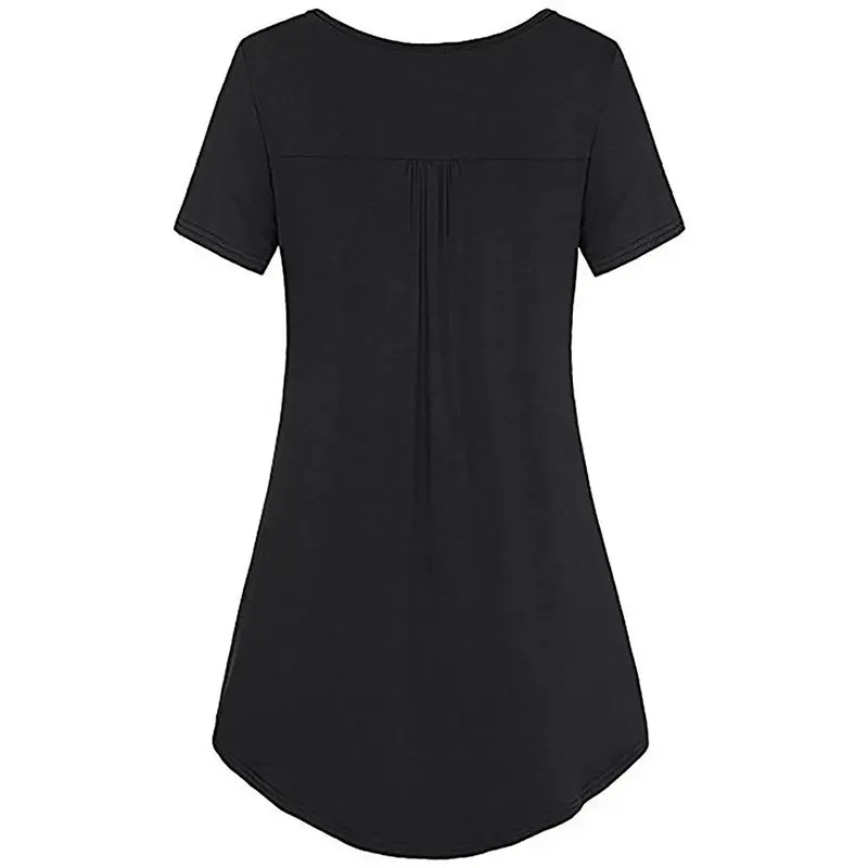 Women'S Summer Casual Short Sleeve T-Shirts Ruffle Button Up Split Neck Blouse Tunic Top Female 2018 Fashion Solid Loose Tees (30)