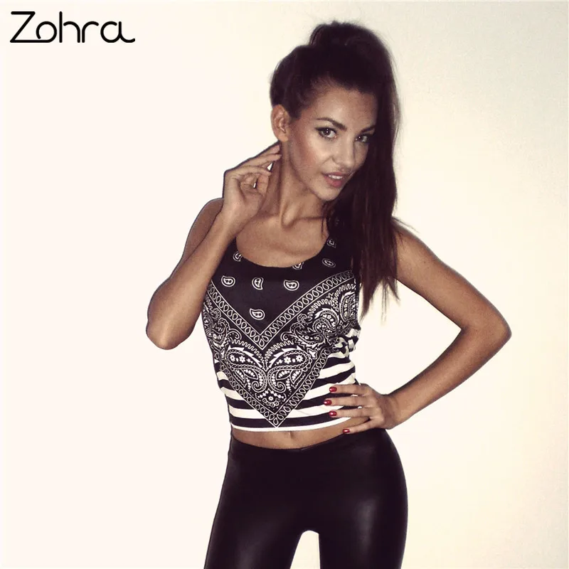

Style Short Tank Top Black Bandana Stripes 3D Print Women Sexy Vest Female Sleeveless Women Crop Tops