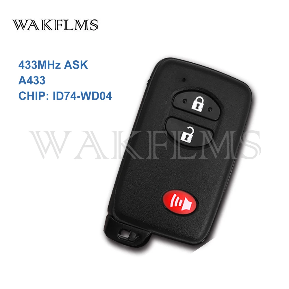 New 3 Buttons Black 433MHz PCB A433 ID74 Smart Remote Key For Toyota Replacement Key Fob Replace Genuine Key&nbsp;