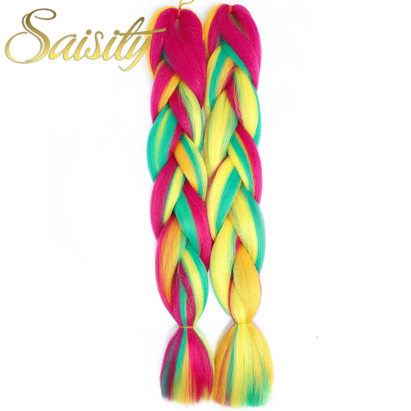 Saisity Synthetic Crochet Hair Extensions Jumbo Braids Purple Pink Blue Red Blend Color Braiding Hair
