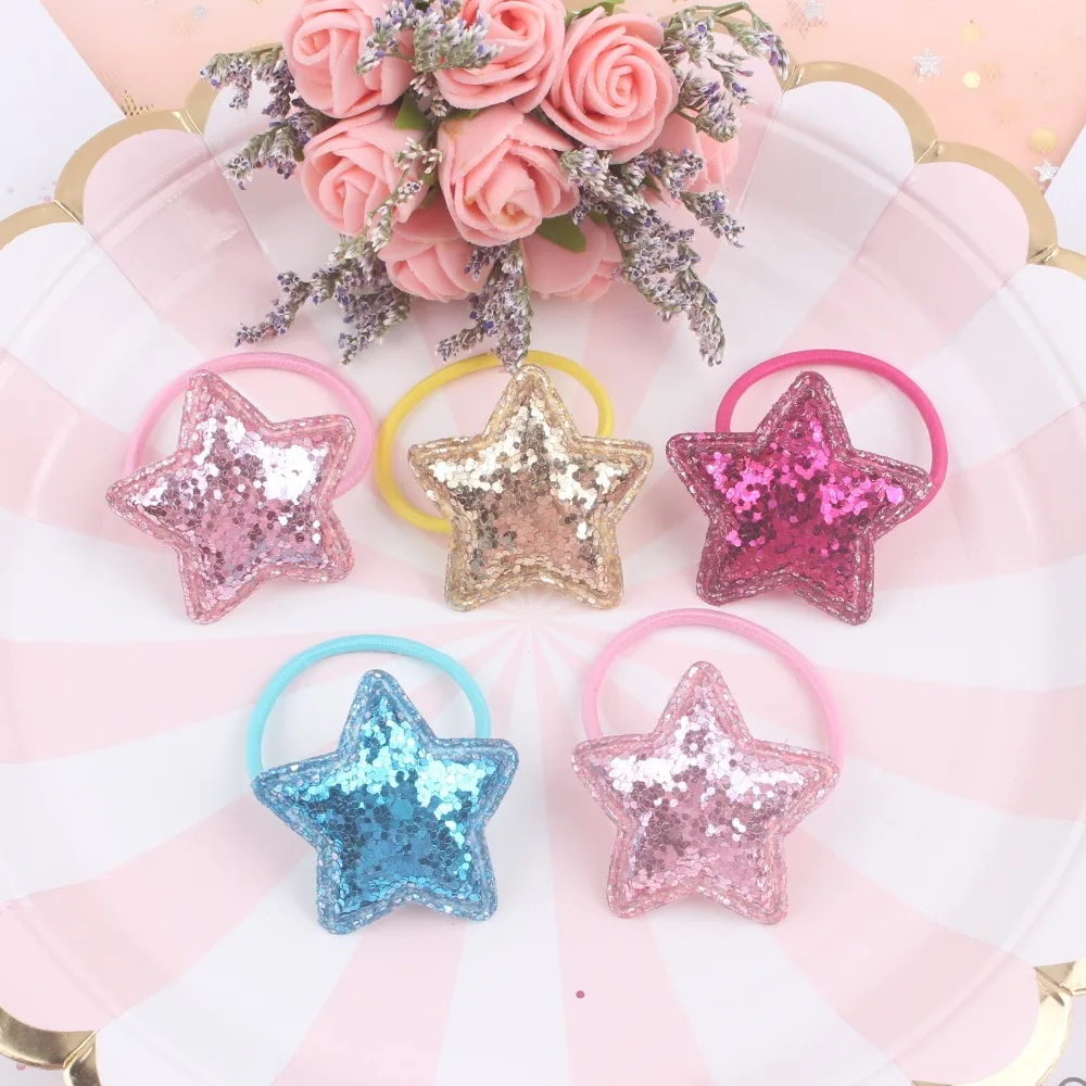 

2019 new Fashion five-pointed star sparkling Elastic Hair Bands girls Head rope hair accessories for kids Ponytail holder 1pcs