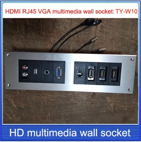 

HD HDMI Socket \ VGA USB 2.0 RJ45 3 3.5 AUDIOwall socket /Aluminum alloy /multimedia home hotel rooms KTV wall socket TY-W10