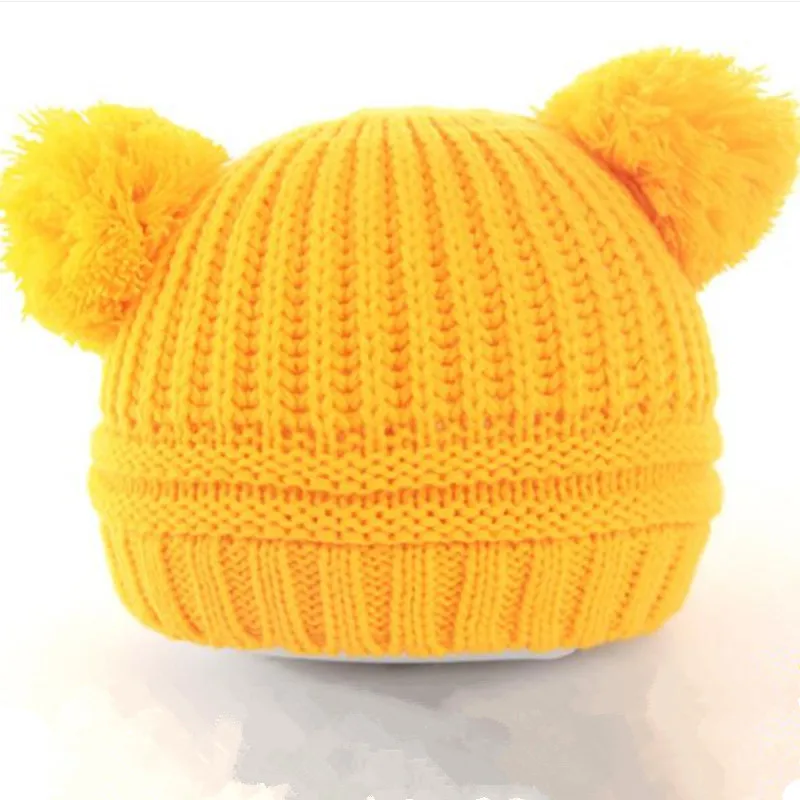 new crochet knitted hair ear caps for baby under 3 years winter warm boys girls headwear beanies solid color kids hats accessory