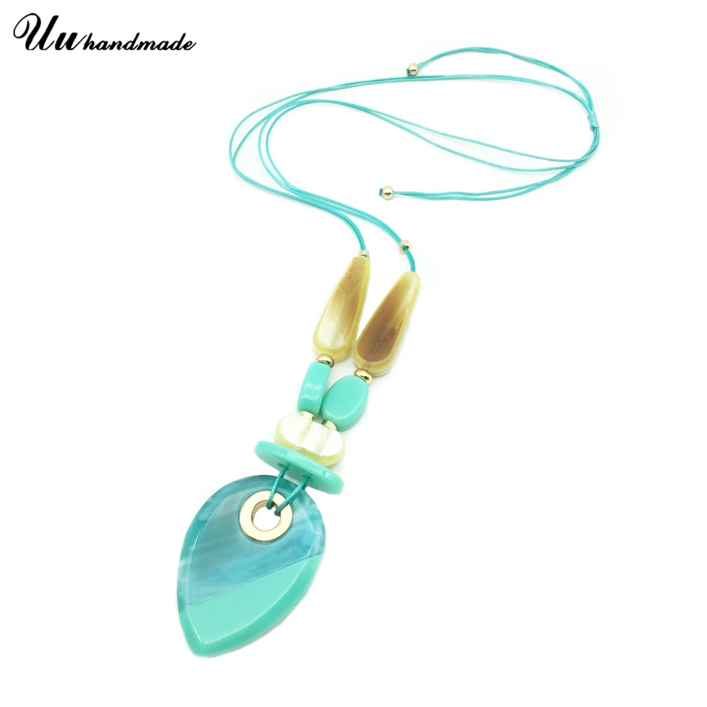 

Statement acrylic drop pendant necklace green leather retractable chain Women Jewelry Choker kolye long necklaces & pendants bts