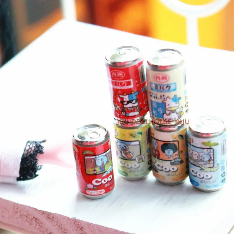 6PCS Cute Mini Simulation Qoo Beverage Models Dollhouse Miniature Juice Milk Drinks Pretend Play Doll Food Toy