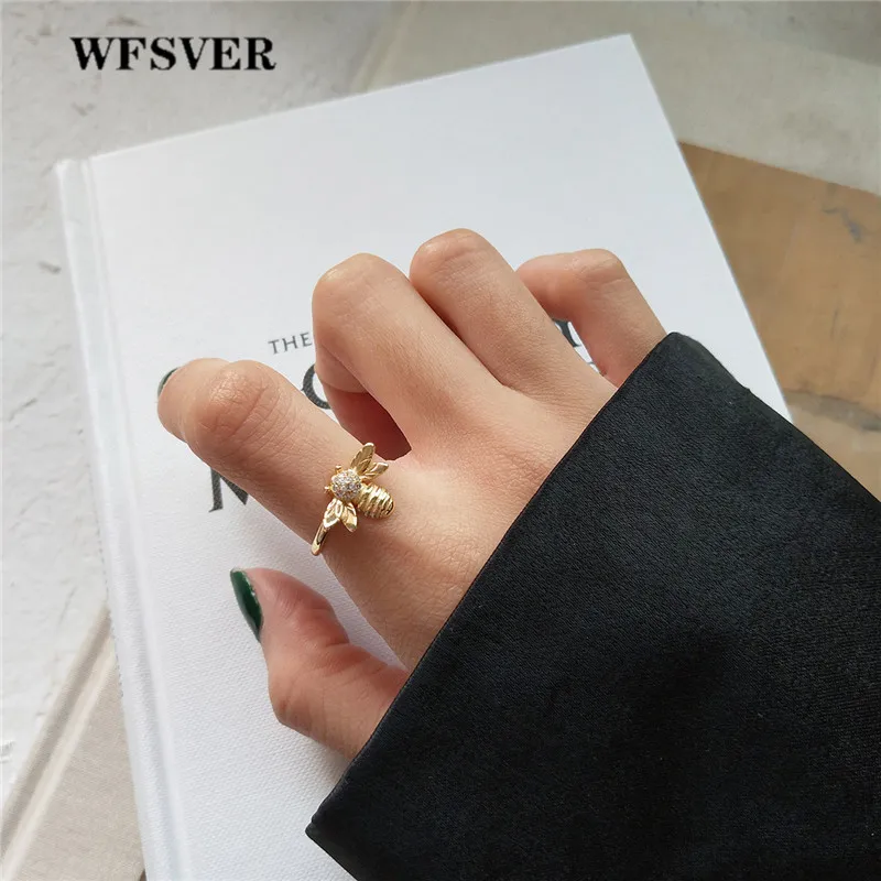

WFSVER korea style 925 sterling silver animal ring for women gold color honeybee ring opening adjustable fine jewelry gift