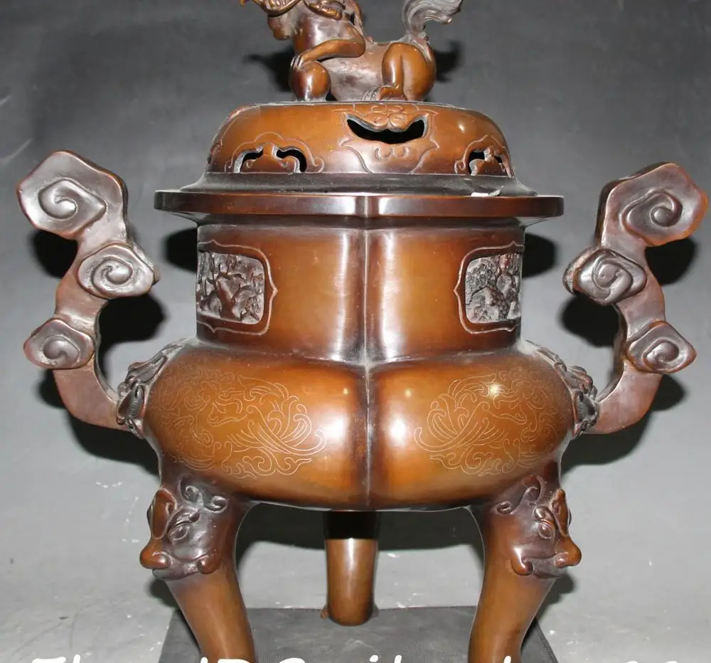 

18"Purple Bronze Pinch Silver Dragon Lion Beast Incense Burners Censer Incensory