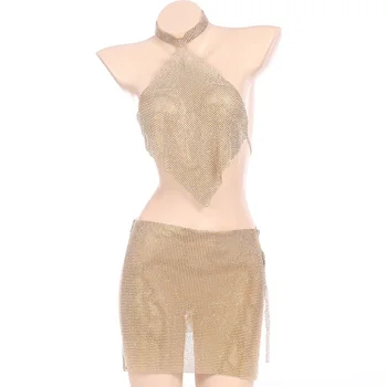 

Multiple Colors Sequins/Rhinestone Body Chain Dress Metal Mesh Bra Choker Chainmail Charm Female Party Club Jewelry