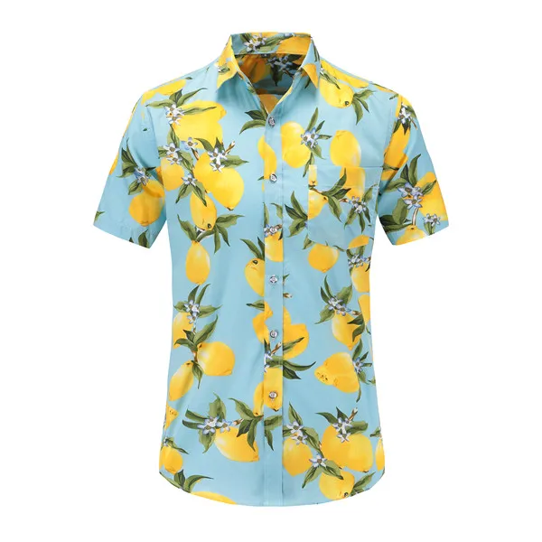 Мужская Повседневная летняя гавайская рубашка с коротким рукавом, мужские хлопковые рубашки на пуговицах с цветочным принтом и фламинго, новинка, S-3XL - Цвет: JS044-PR002