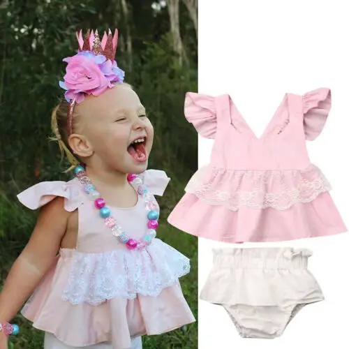Бренд 2 шт новорожденных Детское платье для маленьких девочек кружевной цветок женский пляжный костюм+ пачка шаровары полипропиленовое волокно шорты принцессы праздничная одежда для малышей 0-24 M