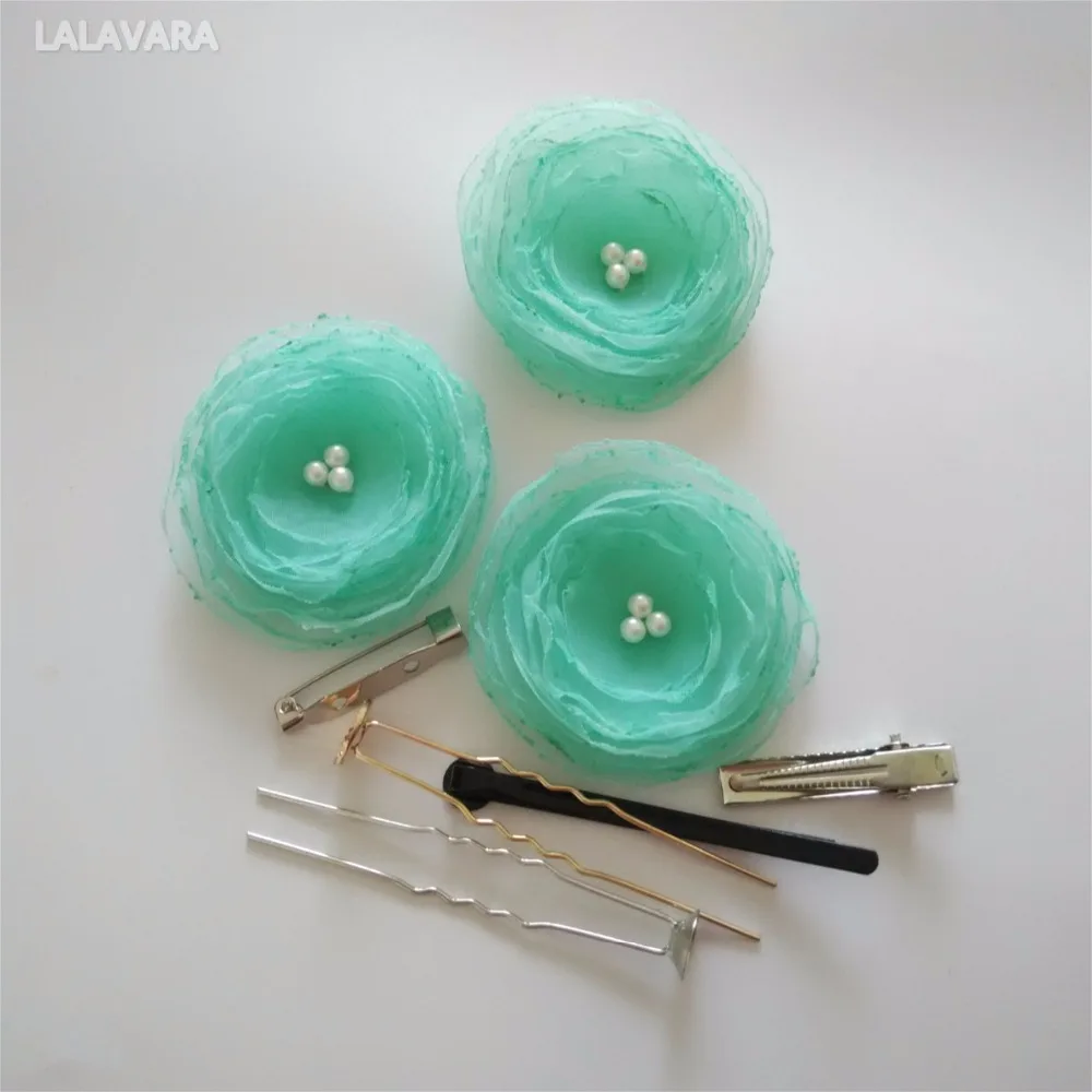 

LALAVARA flower girls turquoise Hair stick Wedding Bridal kanzashi Flower Girl Bridesmaid Accessories