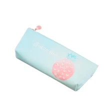 Lucu Buah Hijau Daun Tempat Pensil untuk Perempuan Pu Kulit Tas Pensil Kotak Pena Kantong Alat Tulis Hadiah Perlengkapan Sekolah(China)