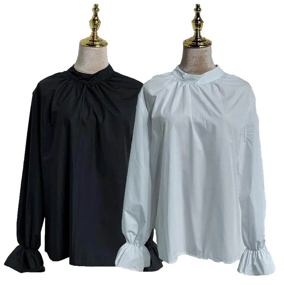 

Fashion Women Tops Muslim Islamic Bell Sleeve Stand Collar Blouse T-Shirt Clothing Elegant Arab Tops Pullover Long Sleeve Shirts