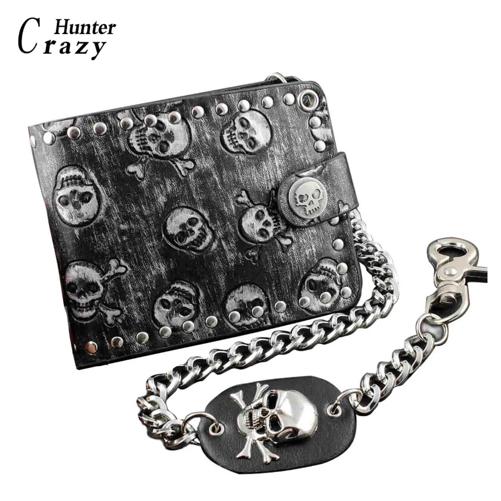 Cartera de cuero con cadena para hombre, cartera moderna de Punk, Metal, Calavera, dinero, color negro|wallet with|men leather walletleather wallet - AliExpress