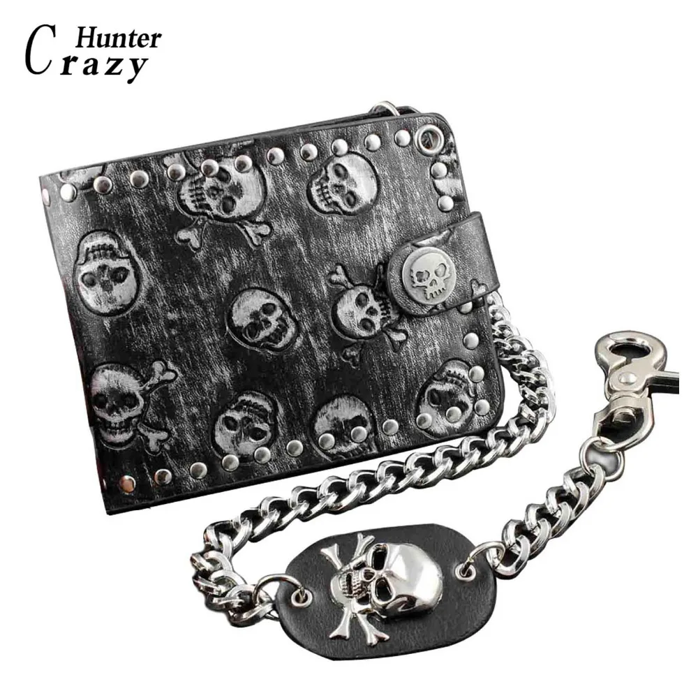 Fashion Rock Punk Metal Skull Money Black Men's Leather Wallet With A