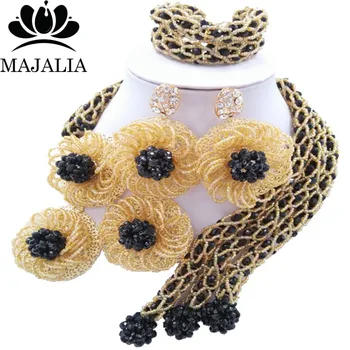 

Trendy Nigerian wedding African beads jewelry set crystal black necklace bracelet earrings A well-known brand Majalia Y-9