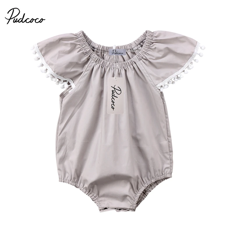 pudcoco Newborn baby girl bodysuit summer solid Infant Kids bebe Girls