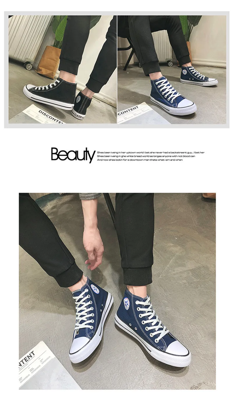 Men's Vulcanize Shoes Canvas Fashion Lace-up Solid Lovers Shoes Rubber Flat Sneakers Autumn Casual Man Shoes Female shoes