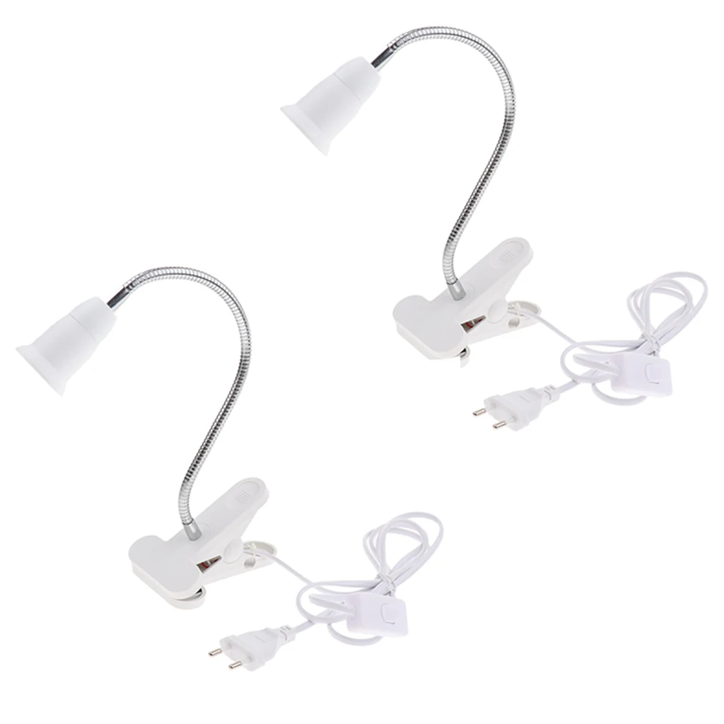 2Pcs/lot E27 Clip On Reading Light Base Desk Reading Lamp Socket White EU Plug Used for Dresser Lighting