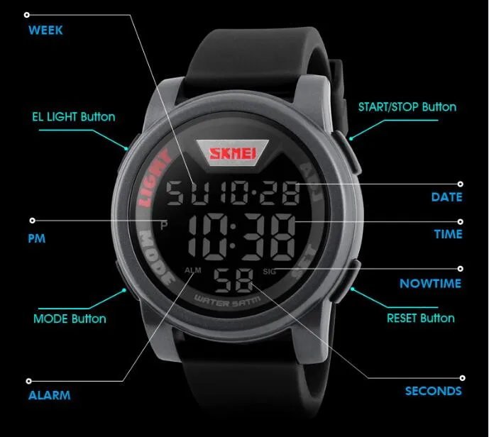 SKMEI спортивные часы мужские Многофункциональные цифровые военные спортивные часы водонепроницаемый светодиодный Электронные наручные часы люксовый бренд