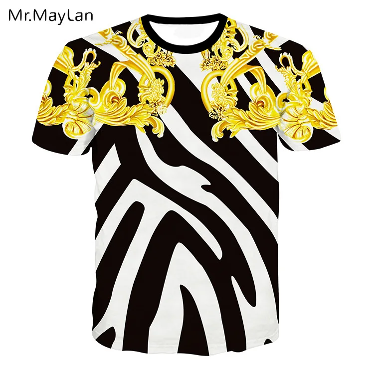 

Golden Florals Pattern White Black Zebra Printed 3D Men/women Gothic Streetwear T-shirt Boys Casual Tshirt Tees T Shirt Clothes