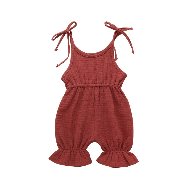 

Cute Baby Girl Ruffle Solid Color Linen Romper Jumpsuit Outfits Sunsuit for Newborn Infant Children Clothes Kid Clothing