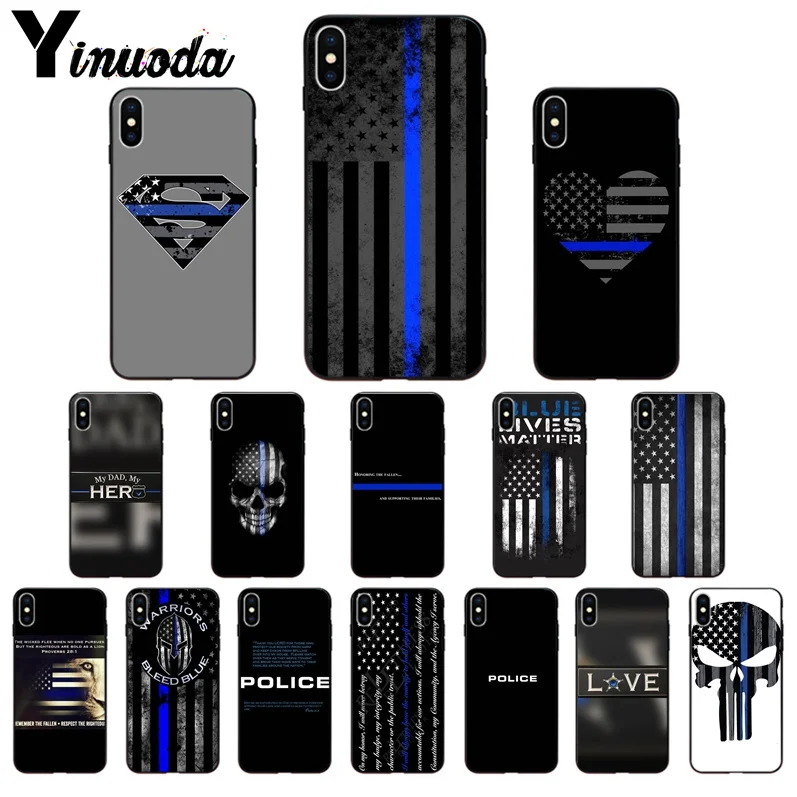 

Yinuoda THIN BLUE LINE Police Smart Cover Black Soft Shell Phone Case for iPhone 7 7plus 5 5Sx 6 8 8Plus X XS MAX XR