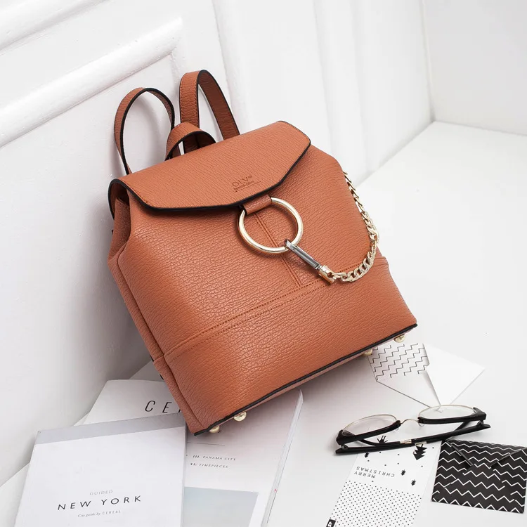 2017 Ladies Circle Ring Chain vertical women solid color vintage brand designer bucket backpack women mini