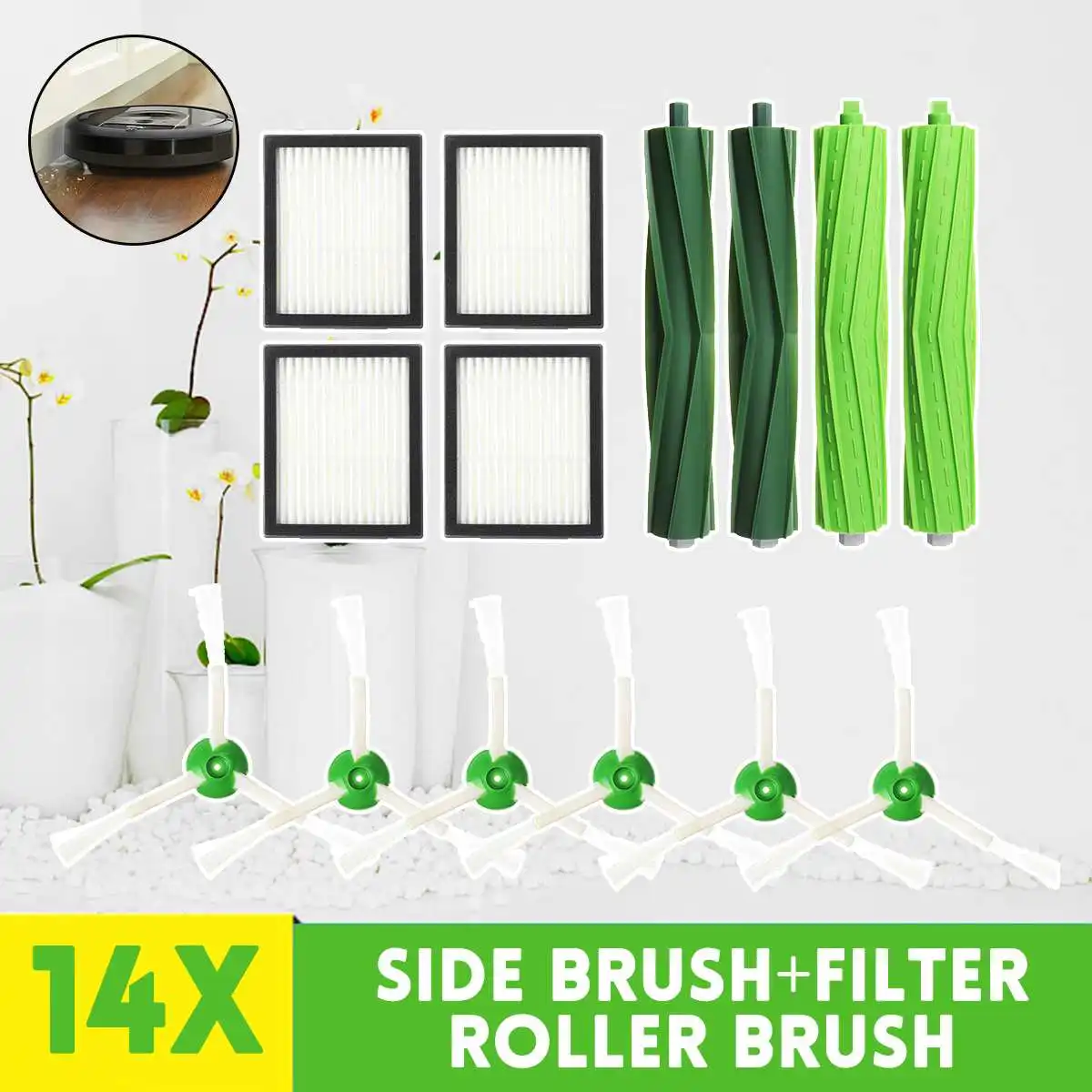 

14X Side Brush+Filter+Roller Brush Replacement Parts Kit For iRobot-Roomba E5 E6 i7 i7+ Vacuum Cleaner Accessories Cleaning Tool